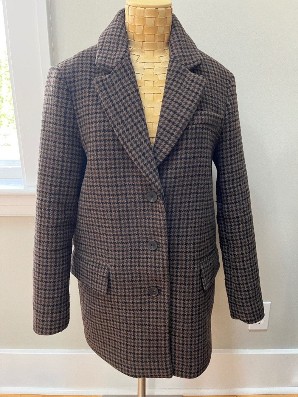 Zara Houndstooth Wool Blend Blazer/Jacket, Size Small